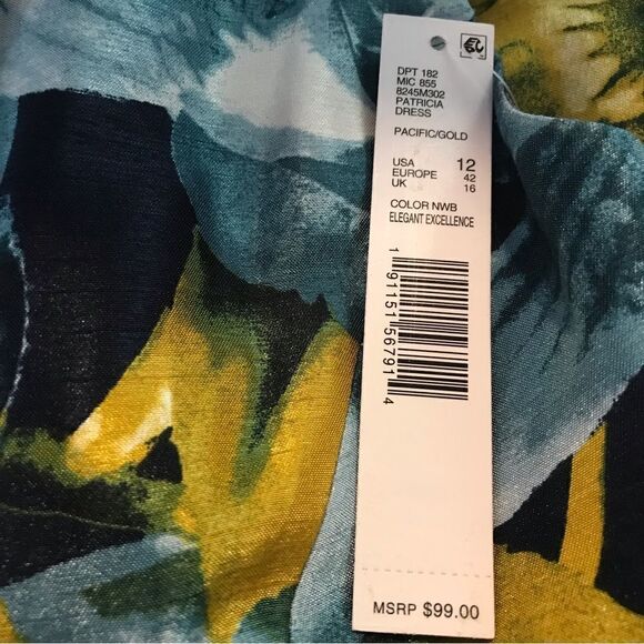 Preston & York Dress Women Size 12 Blue Gold Sleeveless Fit & Flare Pockets NWT - Picture 8 of 8